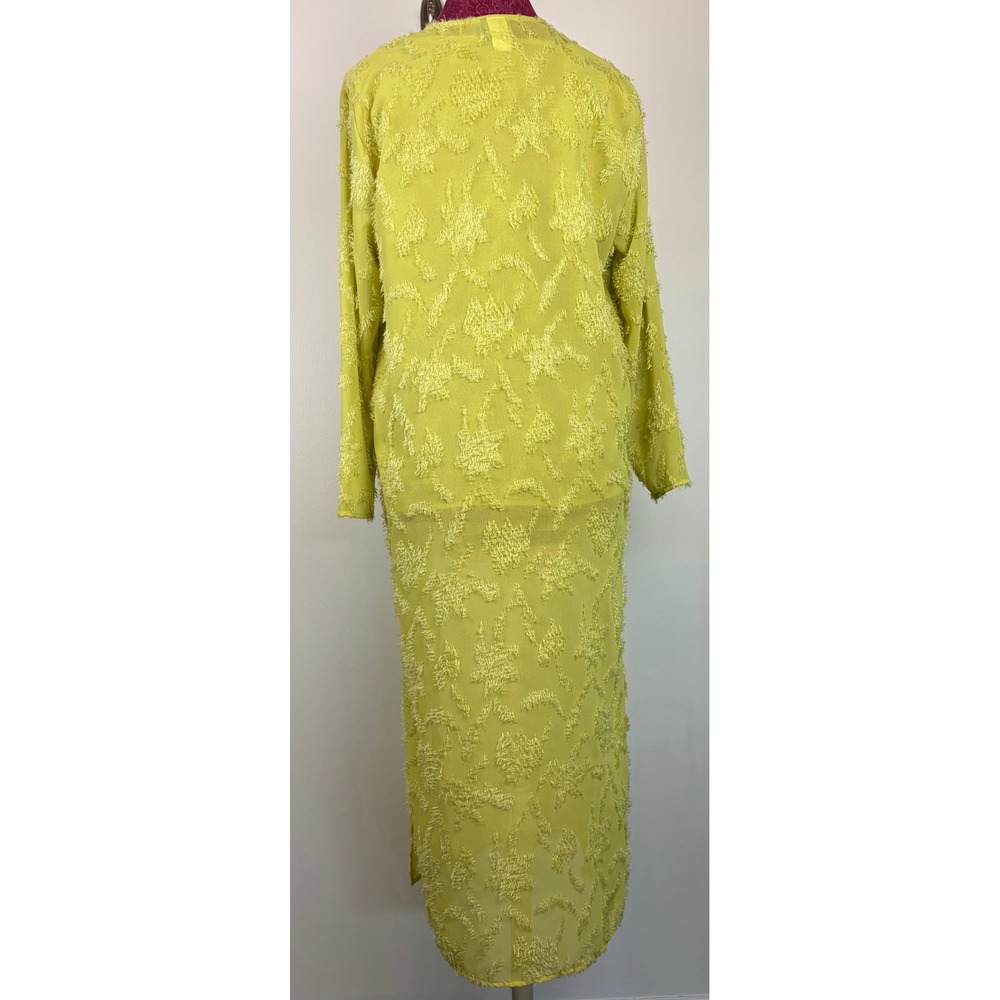 LA Design Fashion Duster Tank Set Medium Chartreuse Sheer Artsy Maxi Cardigan - Picture 4 of 9
